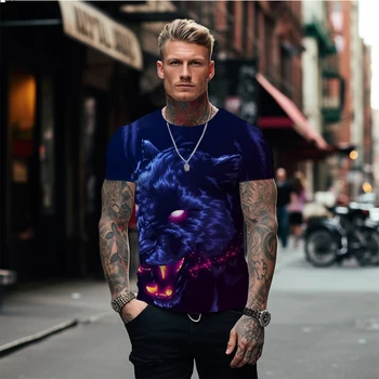 גברים הדפסת 3D גרפי זאב חולצות מנופחים אופנה חולצות שרוול קצר בקיץ גברים ברחוב חולצות קיץ החולצות של גברים התמונה