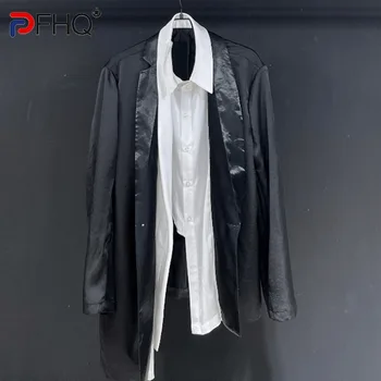 PFHQ לא סדיר מזויף שני חלקים החליפה המעיל של גברים רופף פנאי Darkwear נוח אישיות סתיו טלאים בלייזרס 21Z2080 התמונה