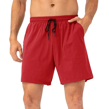 גברים האדום נוח מזדמנים מכנסיים קצרים מוצקים מכון כושר לחות הפתילה סובלימציה זכר חג הליכה לחוף דייג קצרים. התמונה