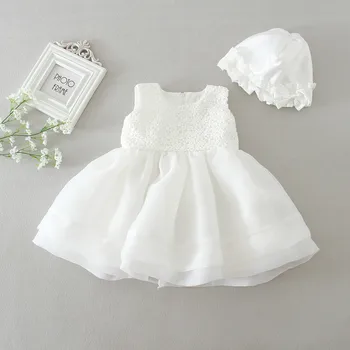 בנות חמודות טבילה, יום הולדת מסיבת חתונה רשמית פרח שמלת ילדות הטבלה ילדה שושבינה לבן שמלת תחרה Sleevelss התמונה