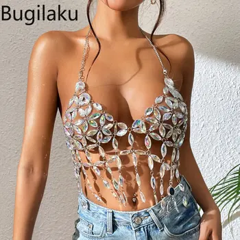 Bugilaku חרוזים ציצית טלאים סקסי גופיות נשים קיץ 2023 הגעה חדשה החולצה הנשית הקולר ללא משענת אופנה 