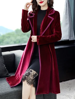 JAMERARY האופנה זמן התעלה נשים סתיו חורף קטיפה מעיל רוח הגברת Midi שמלה מעילים משרד העבודה התמונה
