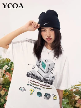 נשים חולצת כותנה Y2k מקסימום קיץ אופנה קוריאנית שרוול קצר טי גרפי הדפסה Harajuku Kawaii אופנת רחוב אסתטי בגדים התמונה