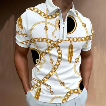 2023 גברים חולצת פולו באיכות גבוהה-High-end עסקים דש מזדמן 3D מודפסים חולצה לנשימה קצרה עם שרוולים Summe מקסימום בגדים התמונה