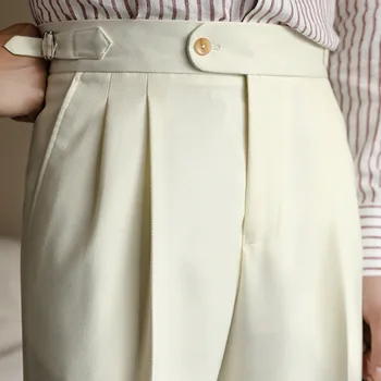 סתיו של גברים מוצק צבע חליפת מכנסיים Slim Fit רגל מזדמנים העליון הבריטי מכנסיים מותן-המשרד מכנסיים 2023 גברים שמלה מכנסיים מכנסיים התמונה