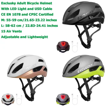Exclusky למבוגרים קסדת אופניים עם אור LED, CE EN 1078 ו-CPSC מוסמך, מתכוונן קל משקל בטיחות, קסדות מגן התמונה