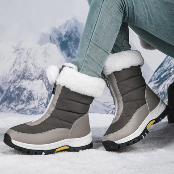 מגפי נשים לחורף חם 2023 באיכות גבוהה קרסול מגפי שלג נשים של מגפי שלג רוכסן נוח עמיד למים קטיפה נעלי הליכה התמונה