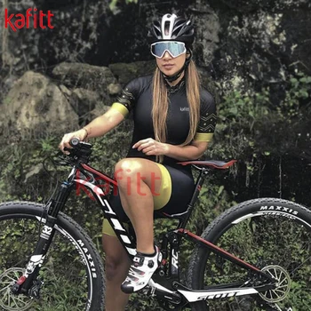 אופנה של נשים שחור אופי רכיבה על אופניים החליפה Kafitt מקצועי הכביש המדים קיץ קצר חדש עם שרוול סרבל התמונה
