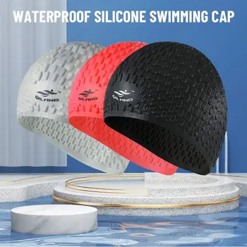 גברים, נשים, האוזן להגן 3D עיצוב ארגונומי מבוגרים סיליקון שחייה כובע שחייה בריכת כובע עמיד למים התמונה