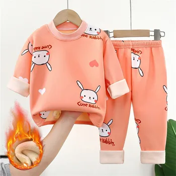 2023 החורף ילדים סטים בגדים חמים צמר פיג ' מה עבור בנים ובנות לעבות ילדים הלבשת לילה קטיפה התינוק תרמי התמונה
