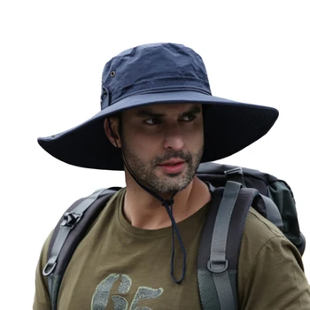 אופנה קיץ דלי כובע קאובוי גברים חיצונית דייג הליכה חוף כובעי רשת לנשימה נגד השמש UV כובע גדול רחב שוליים התמונה