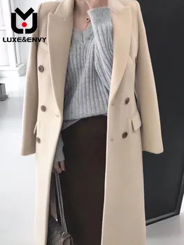 לוקס&מקנא חדש בסגנון בריטי פשוטה במקום העבודה נדיב צמר חליפה צווארון כפול עם חזה מותניים לעטוף מעיל 2023 נשים אופנה התמונה
