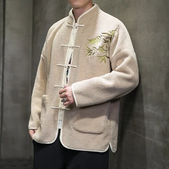 גברים 2023 חורף מעיל כותנה בסגנון סיני כבש שיער בציר צלחת לחצן רקמה מעיל Zhongshan טאנג בגדים התמונה