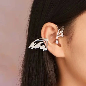פרפר כנף אוזן צבע כסף קליפ על עגילים לנשים קוריאה סגנון העגיל ללא פירסינג תכשיטים Dropshipping התמונה