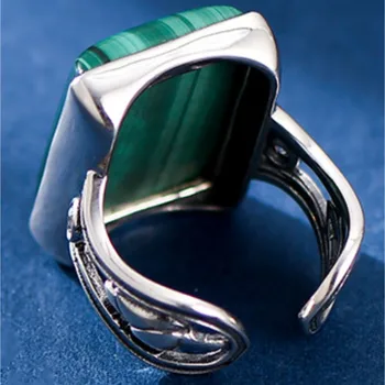 כסף S925 תמיכה חרוט חלול צבעוני, משובץ מלכיט פתח מרובע בסגנון וינטאג ' האצבע טבעת אישה התמונה