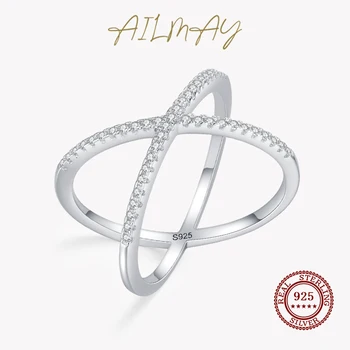Ailmay אמיתי 925 כסף סטרלינג יוקרה מהממת CZ לחצות קו הגיוני טבעת אצבע לנשים מסיבת חתונה בסדר Jewerly מתנה התמונה