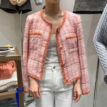 חצאית וינטג 'קיצצו' קט סתיו אופנה ג ' קט הטוויד O-צוואר יחיד עם חזה אלגנטי אופנתי לנשים Harajuku קטן מעיל בגדים התמונה