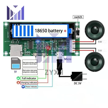 XH-A152 PAM8403 לוח מגבר כרטיס TF פענוח מיקרו USB/18650 סוללה עבור 5W רמקול DIY התמונה
