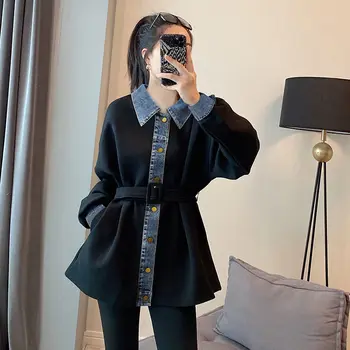 שחור דש החדרת ז ' קט נשים אביב סתיו 2023 אופנה חדשה מותניים צרים מתכווץ תכליתי נשים מעיל בגדים התמונה