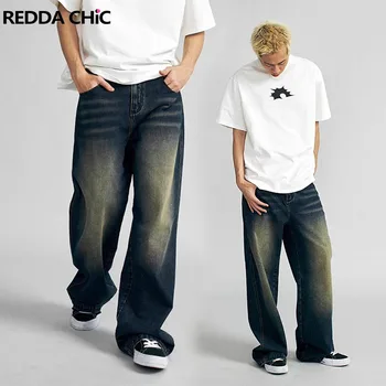 REDDACHiC ה-90 רטרו מחליק מנופחים מכנסי ג 'ינס גברים מוברש באגי ג' ינס התאם-המותניים ירוק שטף גראנג ' Y2k היפ הופ אופנת רחוב התמונה