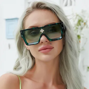 גדול מרובע משקפי שמש לגברים נשים 2021 מעצב המשקפיים נקבה מסגרת גדולה סילבר מראה גוונים Gafas UV400 Oculos התמונה