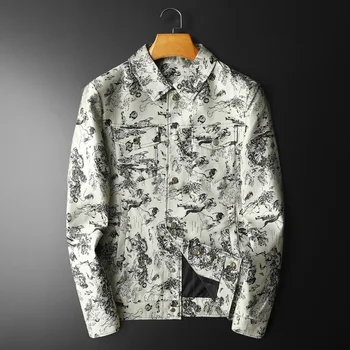 אמנות מופשטת ניגוד הדפסה דש הז 'קט איכות גבוהה דפוס ז' קט 2023Fall שרוול ארוך מעיל גברים טייס המעיל בתוספת גודל התמונה