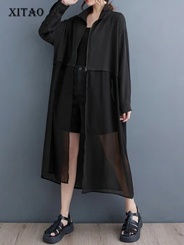 XITAO אופנה טלאים גזה טרנץ ' קליל רוכסן מגמה הרוח נשים סתיו הגעה חדשה חופשי פשטות המעיל 2023 HQQ1401 התמונה