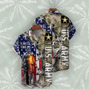 צבא אוהדים אדם חולצה קיץ, שרוול קצר Camisa Masculina באיכות גבוהה מנופחים חולצות לגברים 2023 Hawaiana גבר מקסימום התמונה