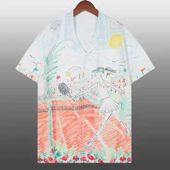 אמנותי דיוקן דפוס הדפסה חולצה פרחונית מעצב חולצת גברים שרוול קצר לגברים רחוב בציר Chemise Homme, מנצ ' ה, ספה התמונה