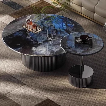 מודרני נורדי שולחן עגול תה במסדרון בקומה נמוכה לצד שולחן קפה סלון נייד Muebles דה סלון ריהוט הסלון. התמונה