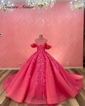 נצנצים אפליקציות תחרה את הכתף הטקס שמלת נשף חתונה, מסיבת יום הולדת שמלות נסיכה vestidos דה quincea התמונה