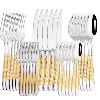 30Pcs וינטאג', כלי בית ערכות נירוסטה שולחן להגדיר סכין מזלג כף סכו 