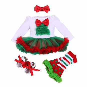 חג המולד חדש מתנות לתינוק הנולד תחפושות ילדים רומפר בנות חצאית שמלה+מצח+צבעוני גרביים+נעליים תלבושת להגדיר הפעוט בגדים התמונה