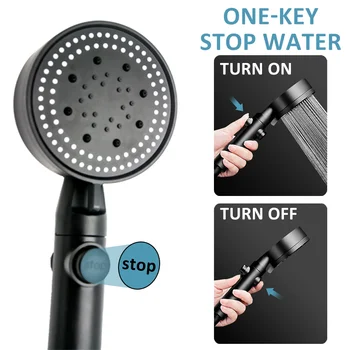 ראש מקלחת חיסכון במים שחור 5 מצב מתכוונן לחץ גבוה מפתח אחד להפסיק עיסוי Eco אביזרי אמבטיה התמונה