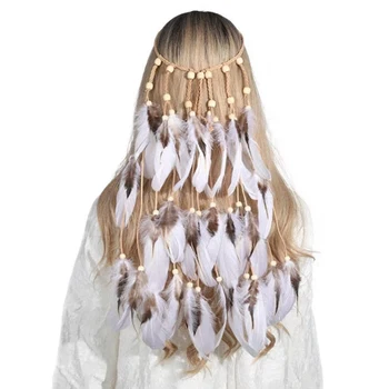 בוהו נוצה סרט על אישה גברים פסטיבל אביזרי שיער טווס היפי אנימה טורבן בנות להתאים Hairband התמונה