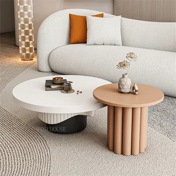 נורדי עץ מלא קפה, שולחנות סלון מודרני מינימליסטי יוקרה שולחן עגול יצירתי מעצב שולחן צד ריהוט הבית התמונה