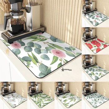 צמח סגנון מחצלת שולחן Drainboard תחתיות עלה הדפסה אביזרים למטבח כוס תה מזרן סופג ייבוש שטיח למטבח התמונה