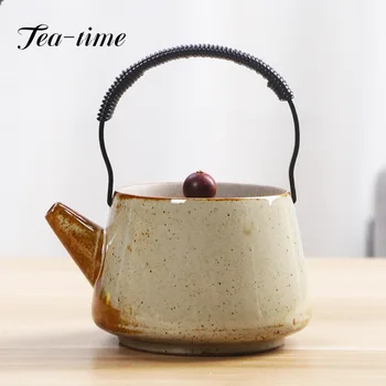 יפנית גולמי כלי חרס קרן סיר יצירתי חרס קטן קומקום ביתי להכנת תה יחיד סיר רטרו נוסטלגי קונג פו ערכת תה התמונה
