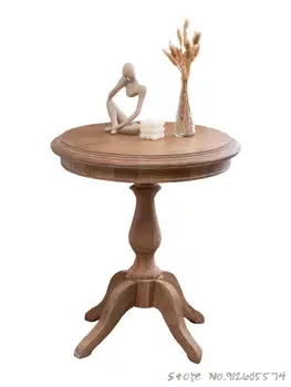 האמריקאי רטרו קפה שולחן יומן עץ פשוטים סיבוב קטן סביב השולחן במרפסת ביתי מעץ מלא צרפתית ספה קטנה, שולחן צד התמונה