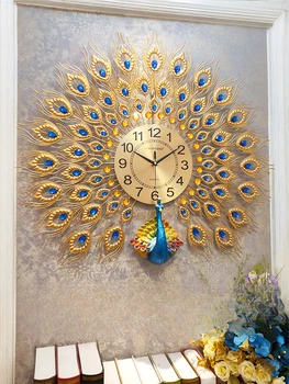 שעון שעון קיר הסלון אווירה משק מודרני קוורץ שעון יצירתי שעון הטווס לצפות התמונה