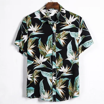 2023 חולצת הוואי גברים מזדמנים אופנת רחוב הפרחים מודפס Turn-למטה צווארון שרוול קצר חולצות כפתורים בציר קיץ התמונה