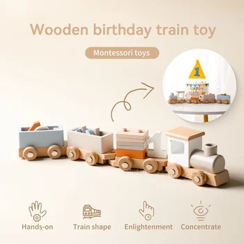 עץ הרכבת הולדת צעצוע מדומה רכבת צעצוע של הדגם אי-שליטה מרחוק רכבת מכונית נשלף מעץ הרכבת משובח מתנה עם תיבת התמונה