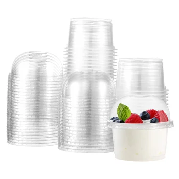 50 יח ' גלידה Containerss פירות Cupss שקוף כוס פירות כוסות עץ סובין פלסטיק פלסטיק גביעי פודינג התמונה