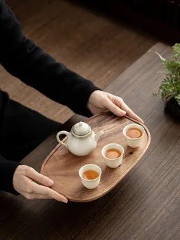 מגש עץ מלא חשיש נושא פשוט מלון תה מגש שכבה אחת מחזיק סיר מלבני משק הבית יבש בועות השולחן התמונה
