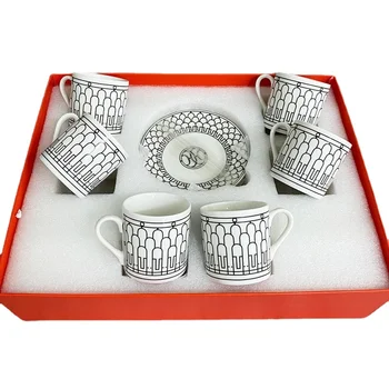 ספלי אספרסו 80ml סט של 6 , כוסות אספרסו קרמיקה סט, מבודד תה בספלי קפה כפול כוסות קיר מדיח כלים בטוחים התמונה