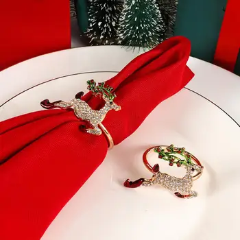 חג המולד מפיות טבעת יהלומים מלאכותיים שלג סנטה קלאוס, עץ אייל לקישוט לשולחן ארוחת הערב מחזיק מפיות אבזם התמונה