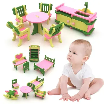 עץ אישית בובת צעצועי שולחן מטבח מיניאטורי הסט של חדר מיניאטורי המשפחה צעצוע בית בובות צעצוע, ערכת התמונה