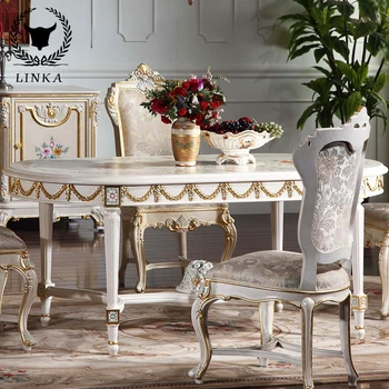 הצרפתי גינה כפרית רומנטית ריהוט קלאסי אירופאי אליפסה שולחן האוכל נצבע ביד מעץ מלא 1.8 מ ' אורך שולחן האוכל התמונה