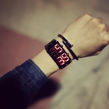 Sdotter 2 יח ' שעונים, צמידי האופנה Led דיגיטלי גברים שעון יד מלאה פלדה Relogio Masculino Montre Homme זכר שעון Saat התמונה