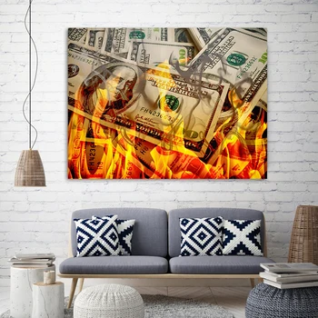 שריפת דולר כסף בד הציור תרבות הפופ המודרנית השראה פוסטר הדפסי אמנות קיר תמונה בסלון עיצוב הבית התמונה
